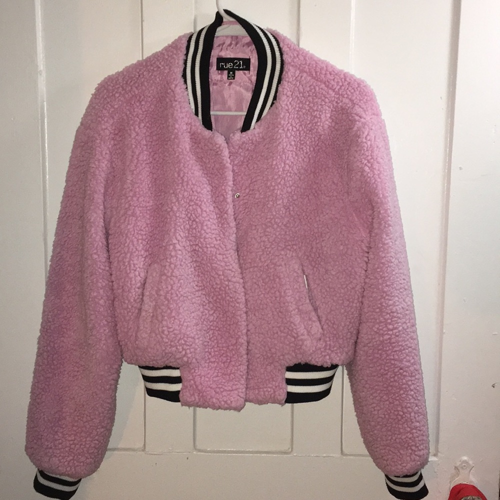 Pink and Black Fuzzy coat M